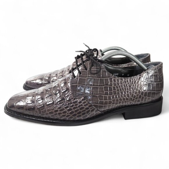 Stacy Adams Merrick Embossed Crocodile Leather Square Toe Oxfords Grey Men's 9W - Picture 2 of 11